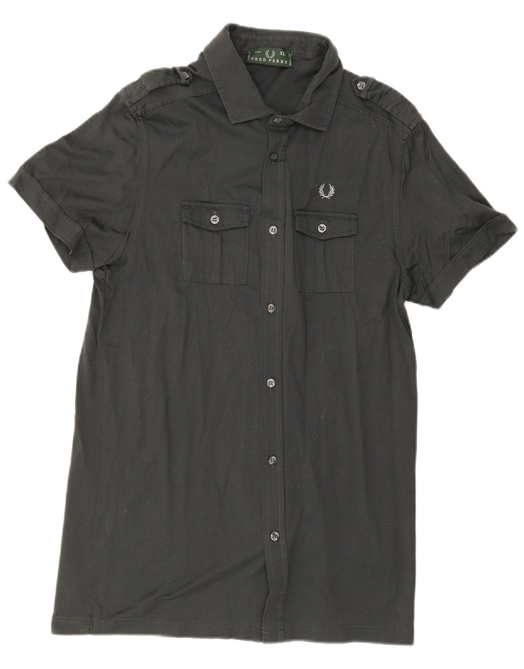 Мужская рубашка в стиле милитари с коротким рукавом Fred Perry, XL, серая, хлопок