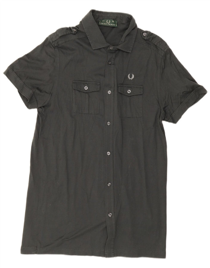 Мужская рубашка в стиле милитари с коротким рукавом Fred Perry, XL, серая, хлопок