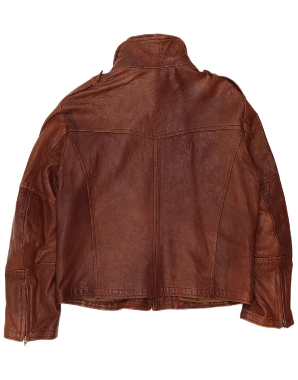 Винтажная мужская кожаная куртка в стиле милитари UK 40, большая коричневая кожаная