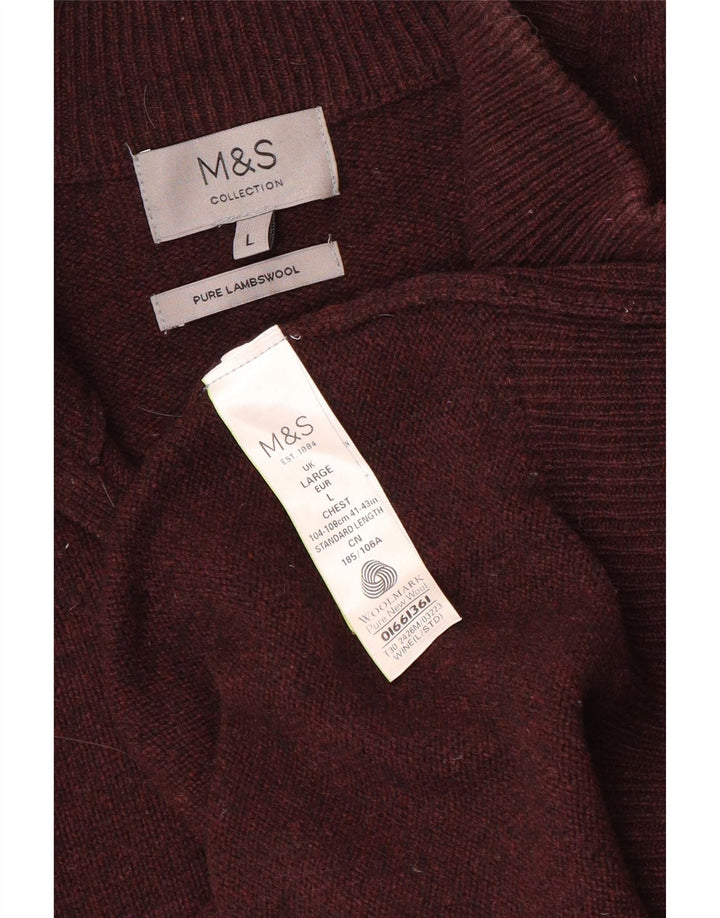 Мужской джемпер с воротником на молнии Marks & Spencer, большой бордовый шерстяной свитер