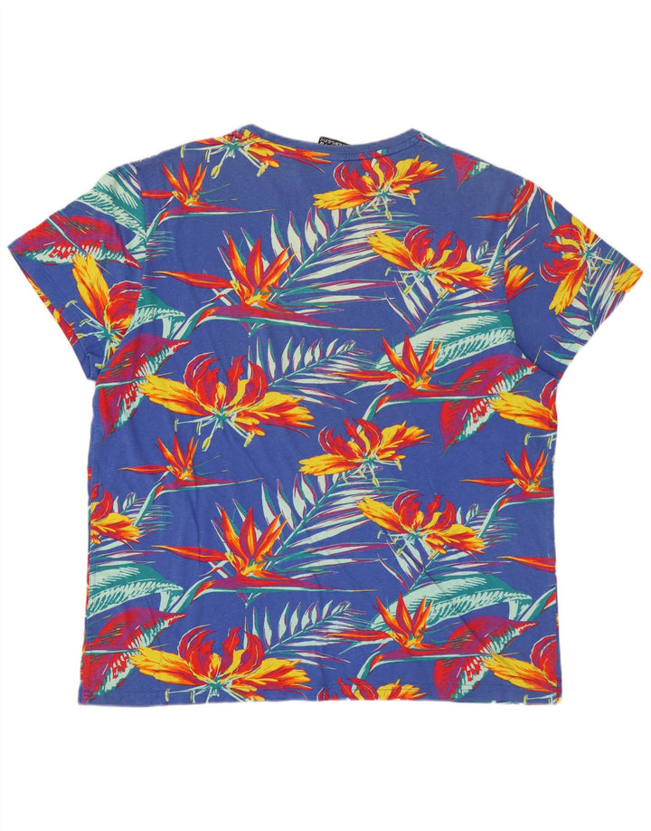 SUPERDRY Мужская футболка с рисунком, топ 2XL, синяя с цветочным принтом