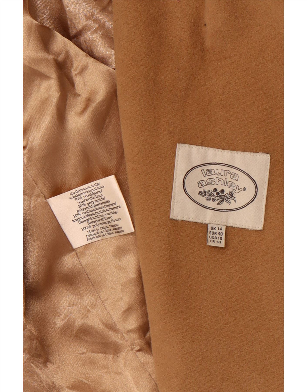 LAURA ASHLEY Женская дафлкот с капюшоном в стиле милитари, Великобритания 14, большая коричневая шерсть