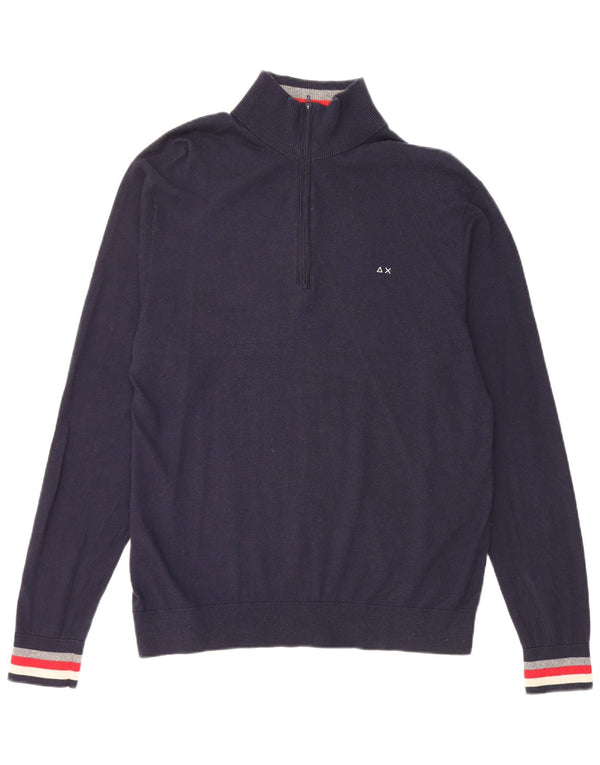 Женский свитер Sun68 с воротником на молнии, Великобритания, 22, 3XL, темно-синий, шерсть мериноса