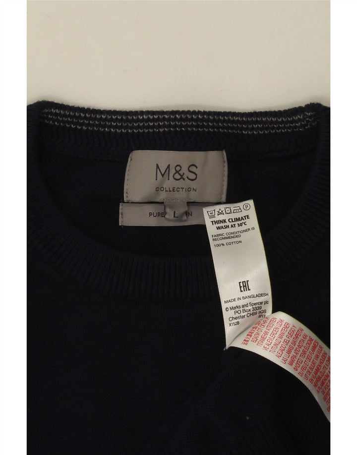 Мужской джемпер с круглым вырезом MARKS & SPENCER, большой темно-синий хлопковый свитер