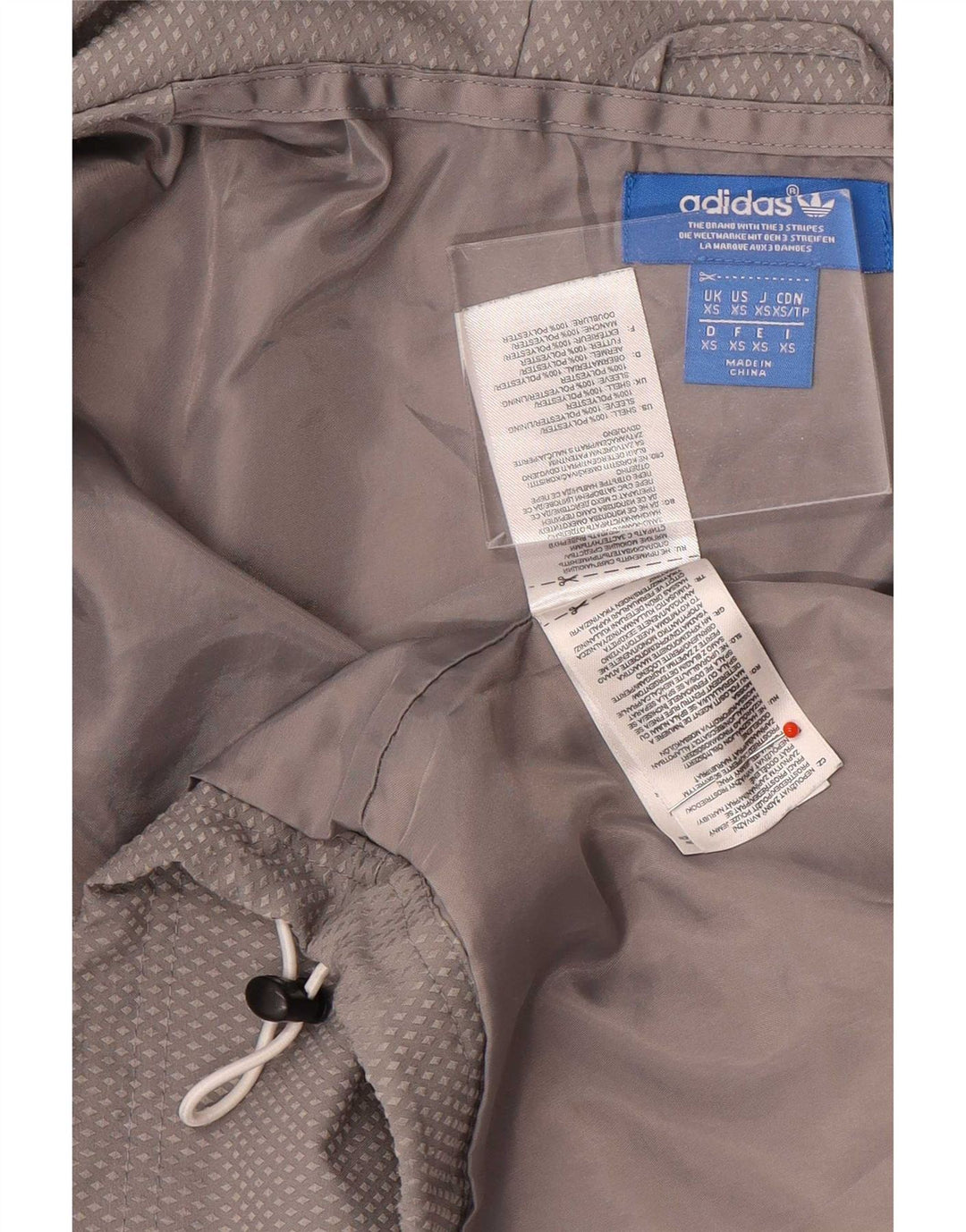 Мужская дождевик Adidas с капюшоном UK 34 XS Серый полиэстер с цветными блоками