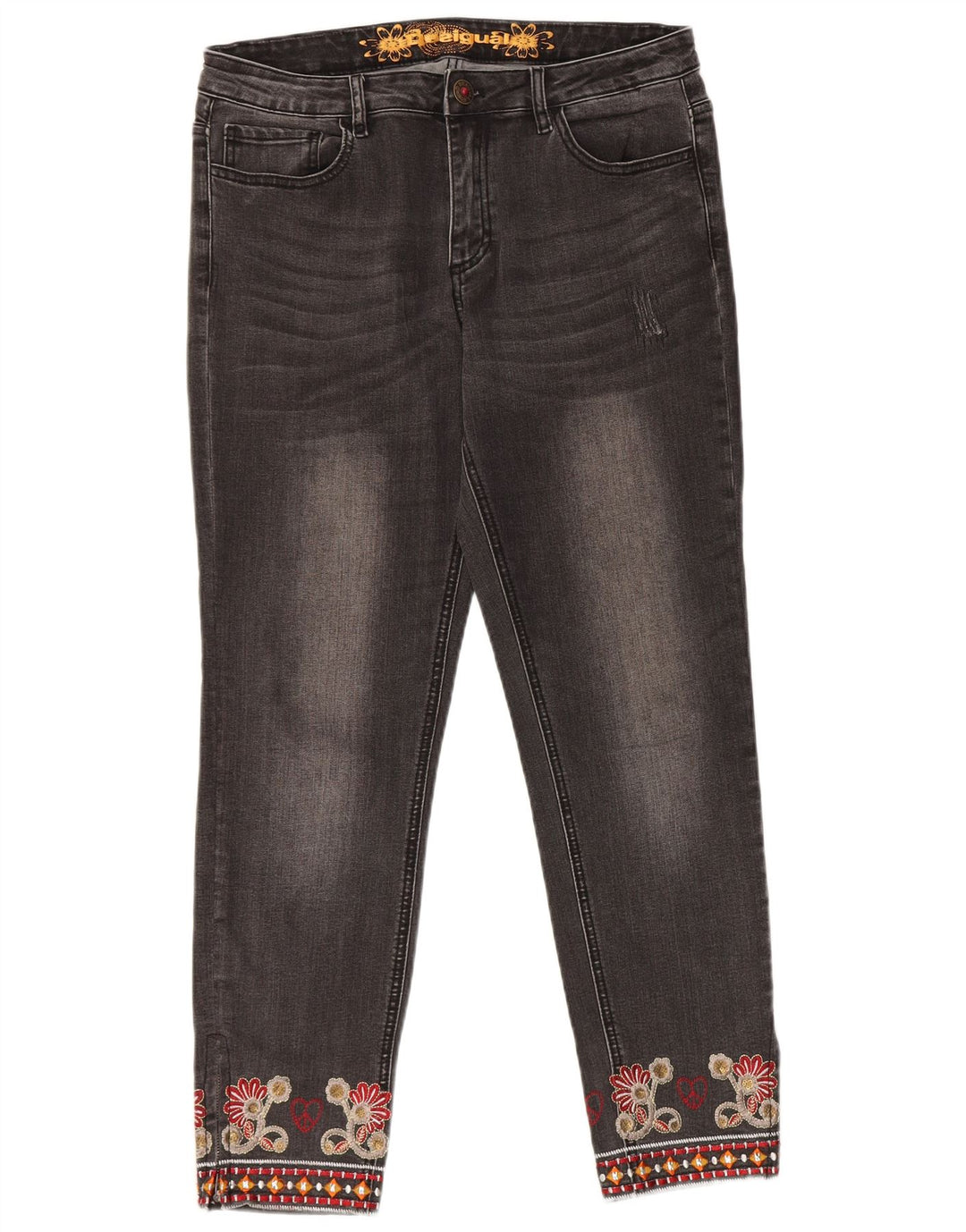 Женские прямые джинсы Desigual W32 L28 Серые с цветочным принтом