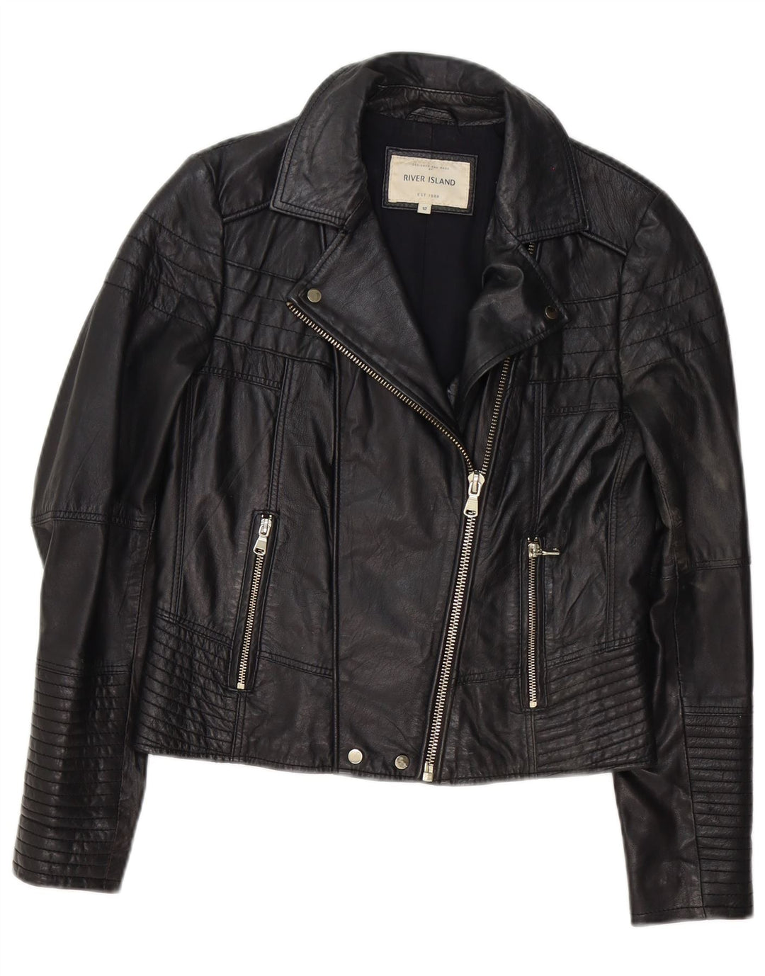Женская кожаная косуха River Island UK 12, средний черный