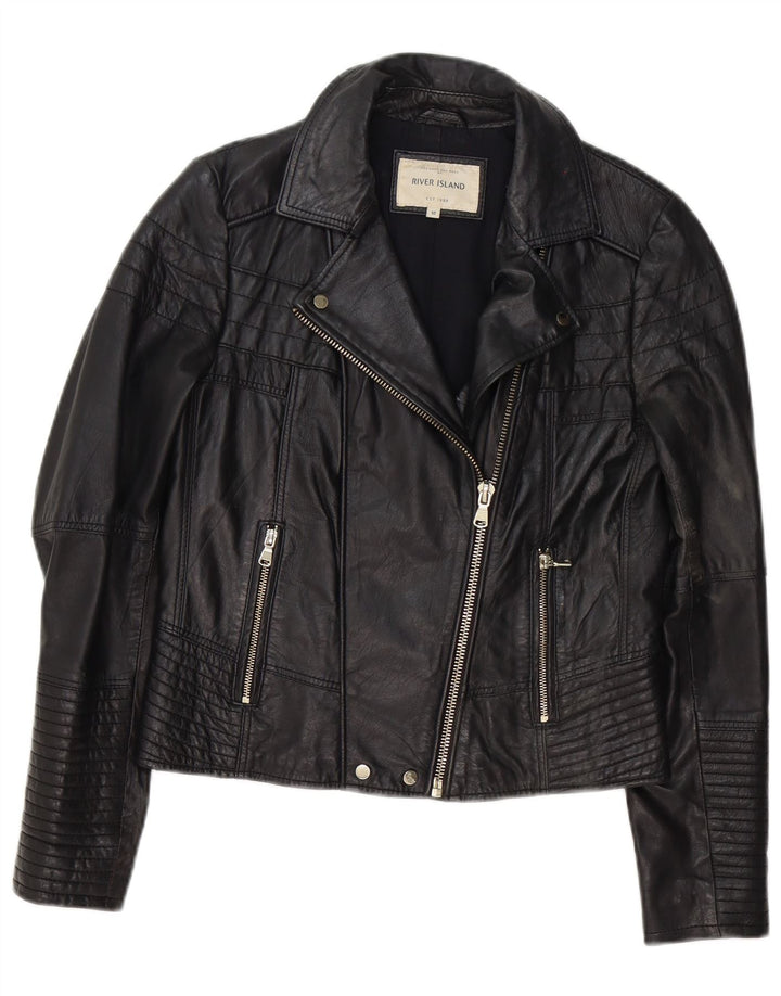 Женская кожаная косуха River Island UK 12, средний черный