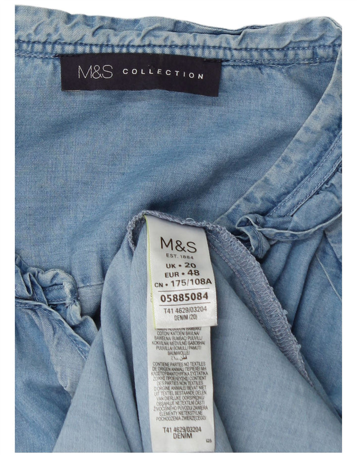 Женская рубашка с рюшами спереди Marks & Spencer UK 20 2XL, синяя, хлопок