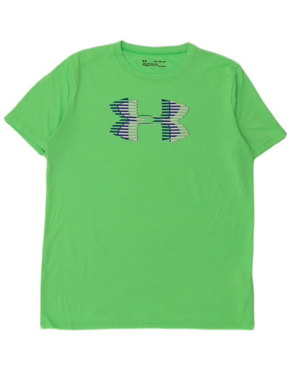 UNDER ARMOUR Boys Heat Gear Graphic T-Shirt Top 13-14 Years XL Green