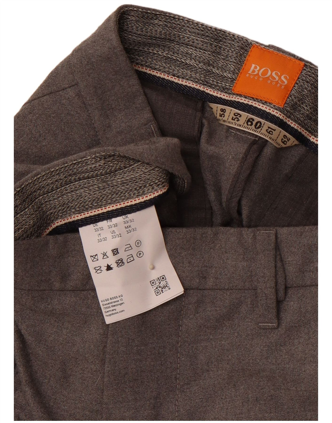 Мужские костюмные брюки узкого кроя HUGO BOSS W33 L32, серый полиэстер