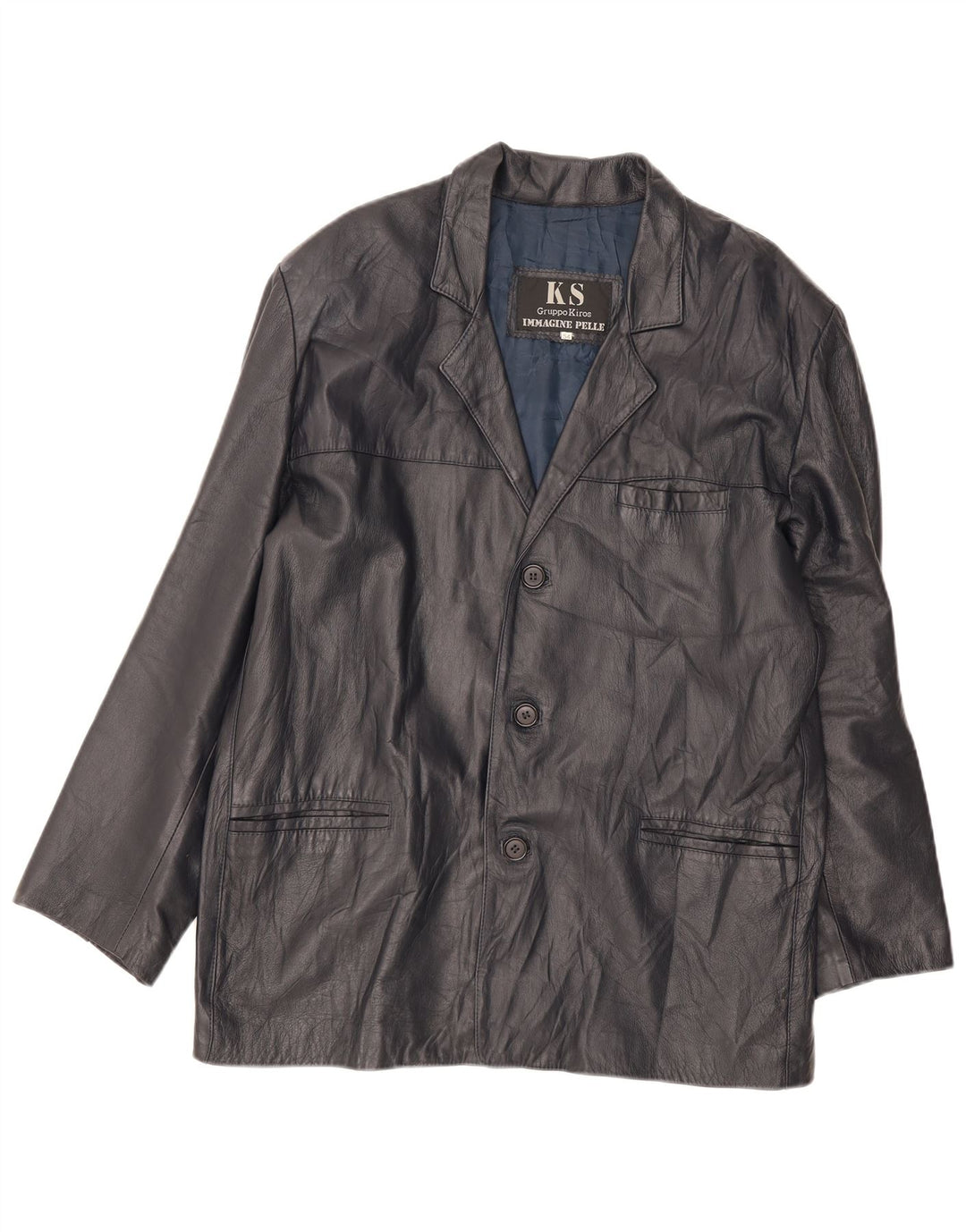 Kiros Mens Leather Jacket IT 54 2XL Navy Blue