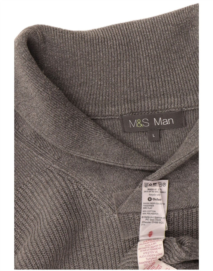 Мужской джемпер с отложным воротником Marks & Spencer, большой серый хлопковый свитер
