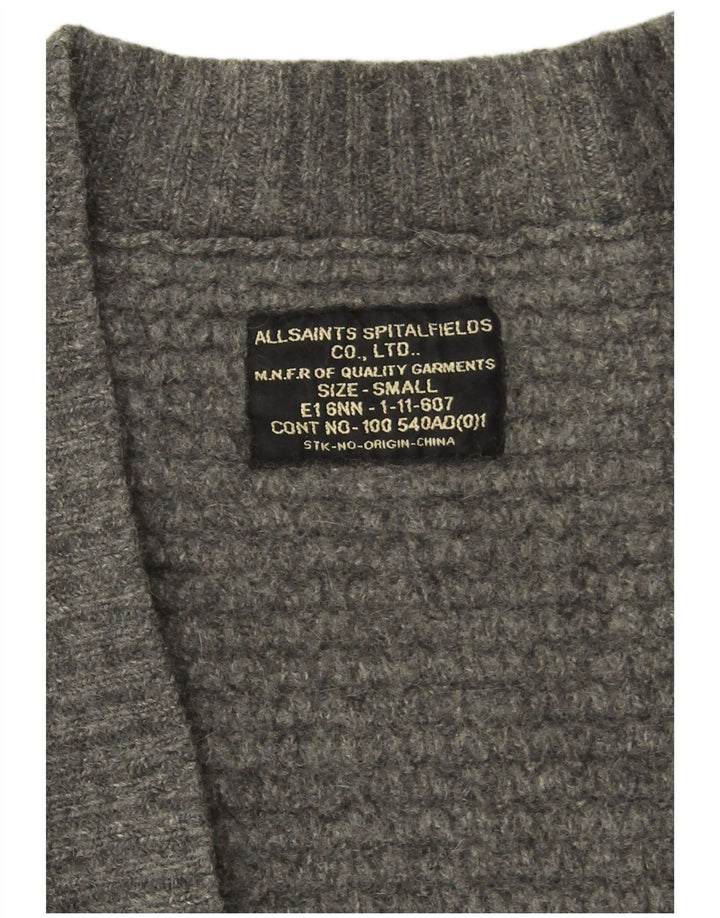 Женский открытый кардиган All Saints UK 10, маленький серый из овечьей шерсти