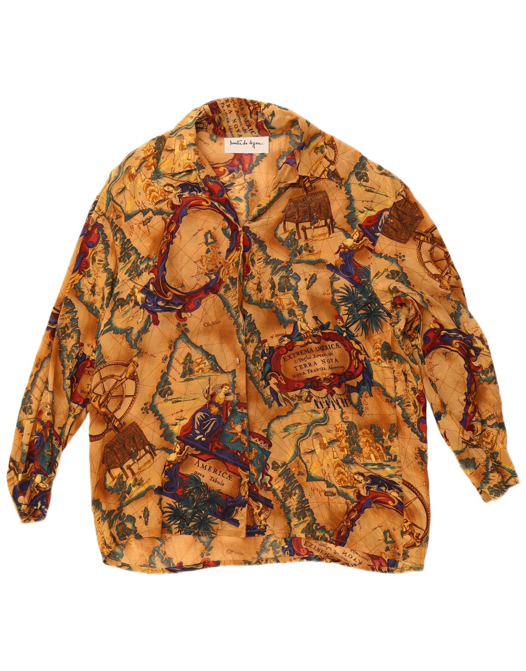 Винтажная женская блузка-рубашка оверсайз с графическим рисунком, Великобритания, 16, большая, бежевого ацетатного цвета