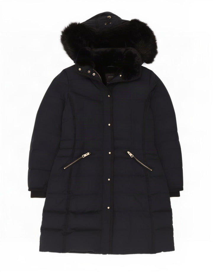 Женское стеганое пальто с капюшоном Zara UK 16, большой темно-синий полиэстер