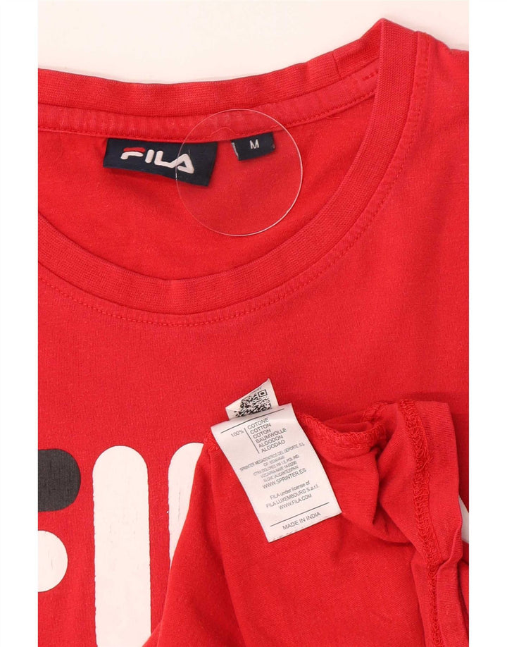 Мужская футболка с рисунком Fila, хлопковый топ среднего красного цвета