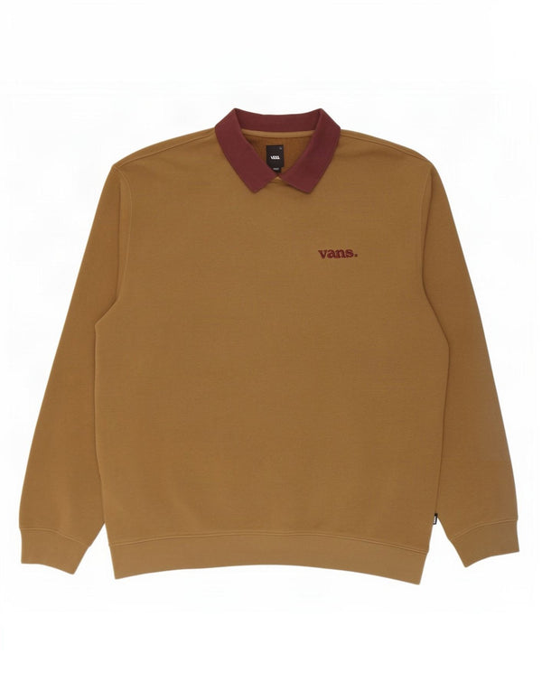 Мужской свитер с воротником-поло Vans, 2XL, хаки, хлопок с цветными блоками