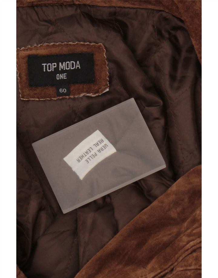 Винтажная мужская замшевая куртка, размер 60, 3XL, коричневая кожа