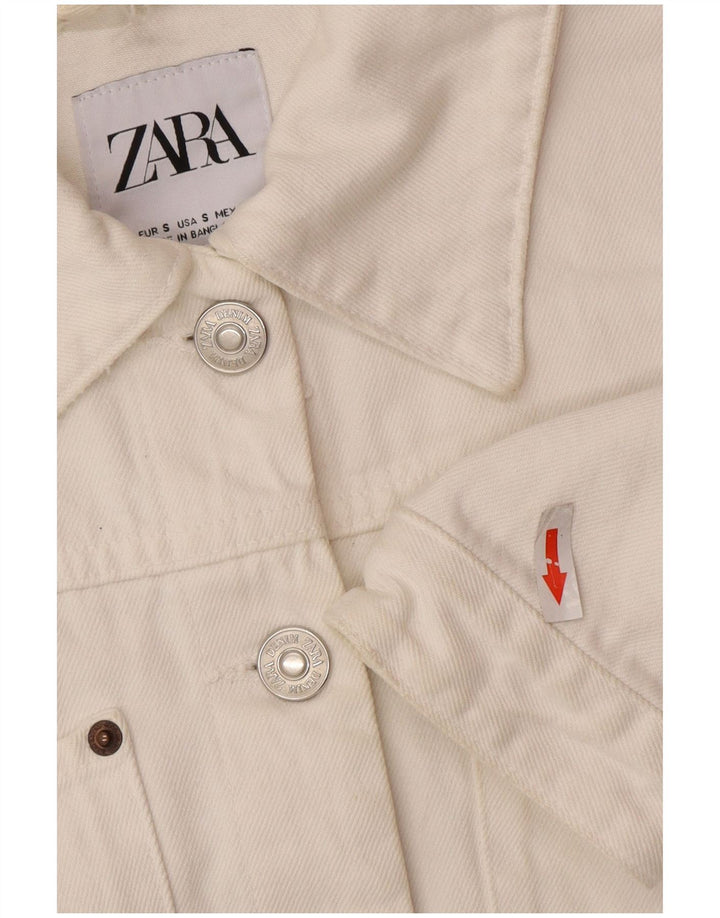 Женская укороченная джинсовая куртка оверсайз Zara UK 10, маленькая белая хлопковая