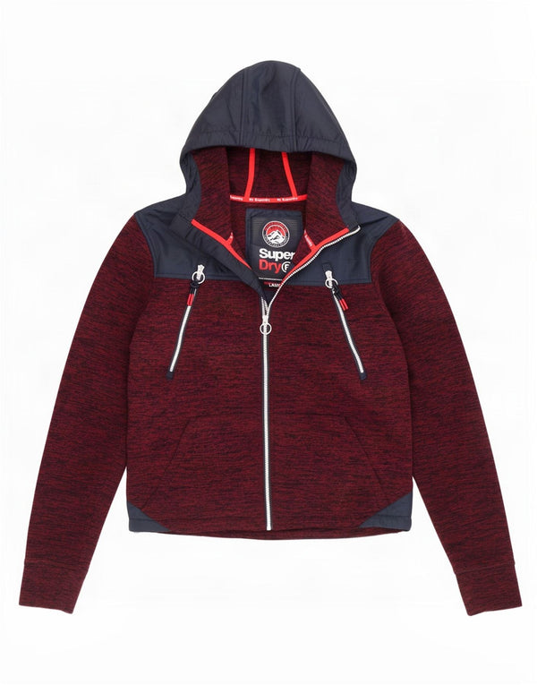 Мужской свитер с капюшоном на молнии Superdry, большой бордовый, полиэстер с цветными блоками