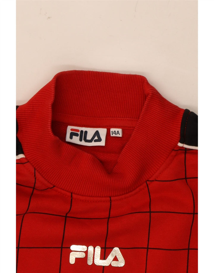 FILA Boys Graphic Sweatshirt Jumper 13-14 Years Red Check Cotton Vintage Fila and Second-Hand Fila from Messina Hembry 