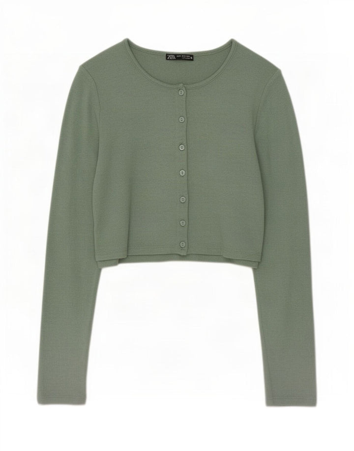 Женский укороченный кардиган Zara UK 12, средний зеленый цвет, вискоза