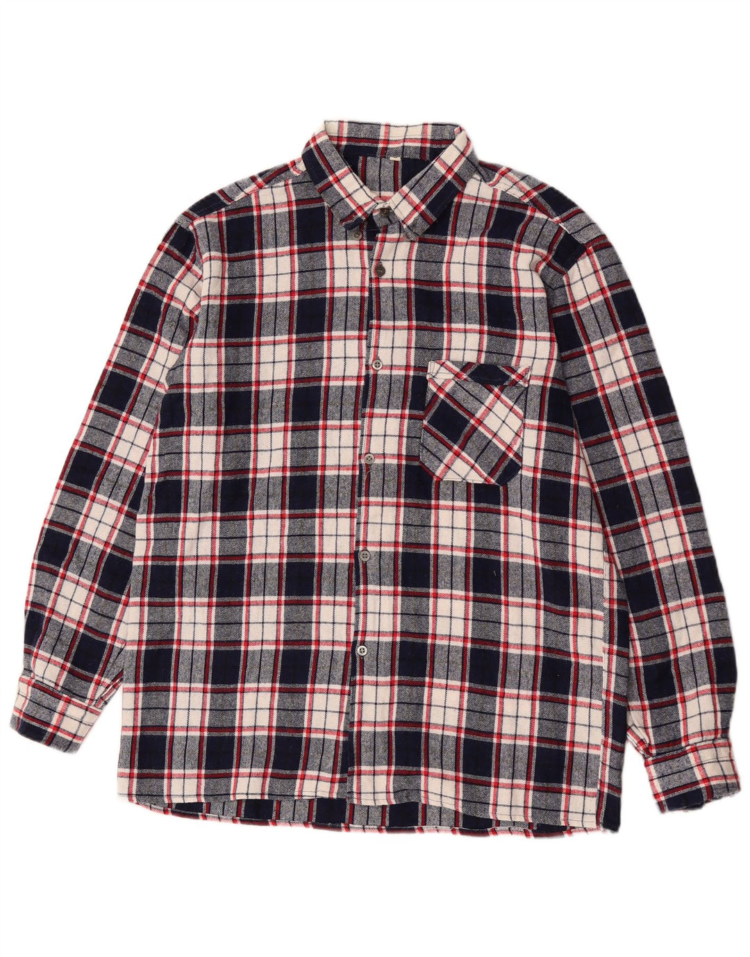 Винтажная мужская фланелевая рубашка в клетку среднего темно-синего цвета