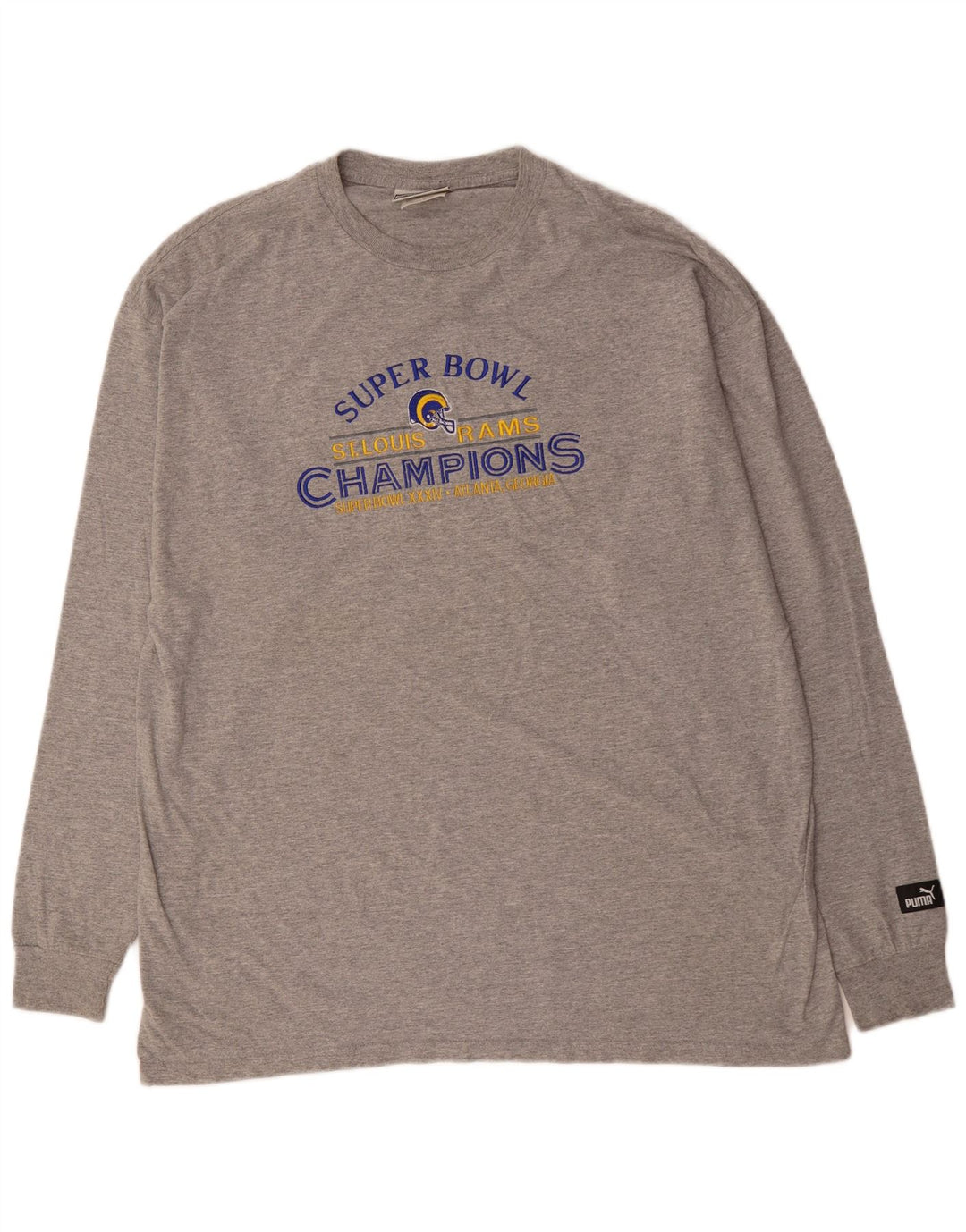 Мужской топ с рисунком PUMA, длинный рукав, серый хлопок, размер XL