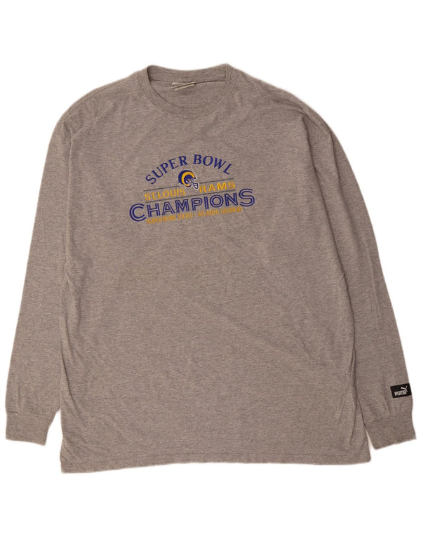 Мужской топ с рисунком PUMA, длинный рукав, серый хлопок, размер XL