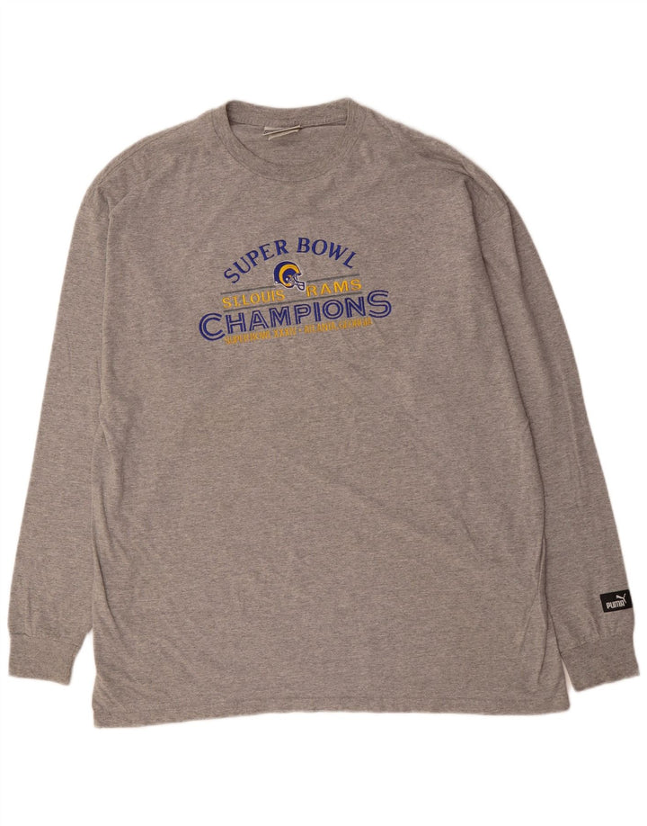 Мужской топ с рисунком PUMA, длинный рукав, серый хлопок, размер XL