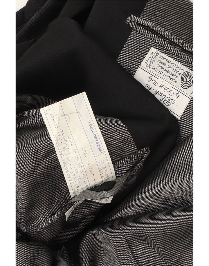 Винтажный мужской пиджак на 1 пуговице IT 54 2XL из натуральной шерсти темно-синего цвета в полоску