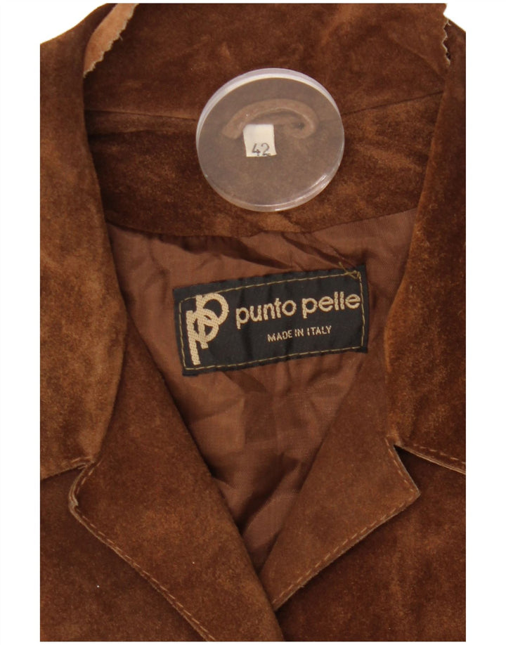 ВИНТАЖНЫЙ женский замшевый пиджак на 5 пуговицах IT 42, средний коричневый кожаный