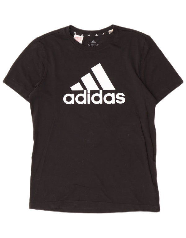 Футболка Adidas с рисунком для мальчиков, топ 15-16 лет, черный хлопок