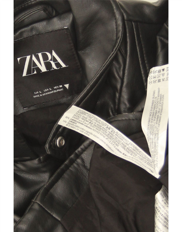 Женская укороченная косуха из искусственной кожи Zara UK 14, большая черная полиэстер