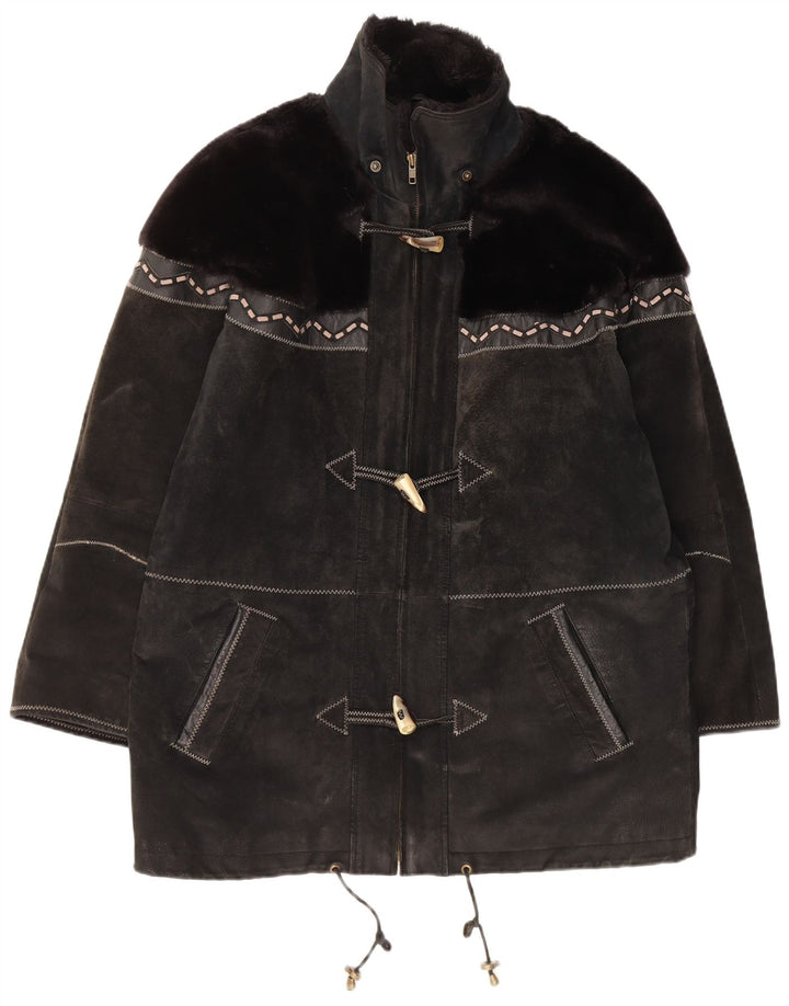 Женский замшевый дафлкот Yuppie Oversized UK 16, большой черный с геометрическим узором
