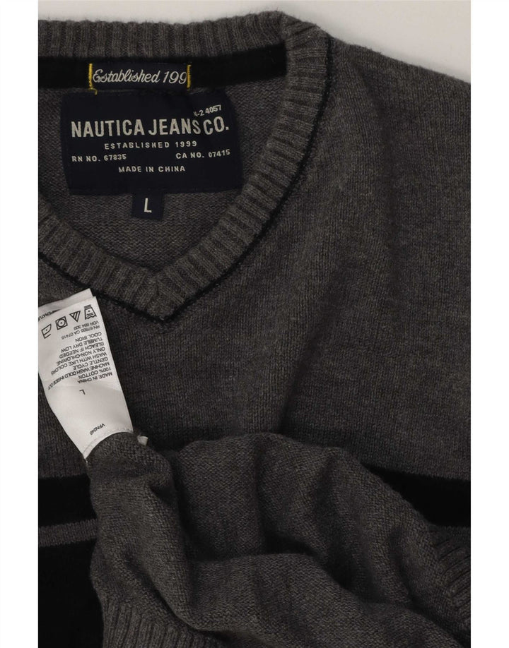 Мужской джемпер с v-образным вырезом Nautica, большой серый хлопковый свитер