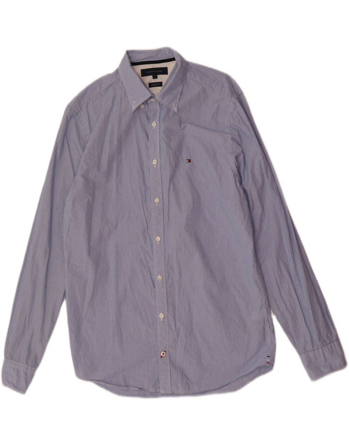 TOMMY HILFIGER Mens Regular Fit Shirt Medium Blue Pinstripe Cotton Vintage Tommy Hilfiger and Second-Hand Tommy Hilfiger from Messina Hembry 