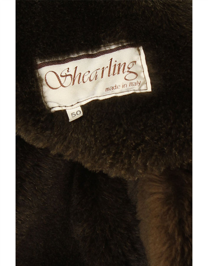 Мужское пальто из овчины VINTAGE с капюшоном IT 50, большая короткая шерсть цвета хаки