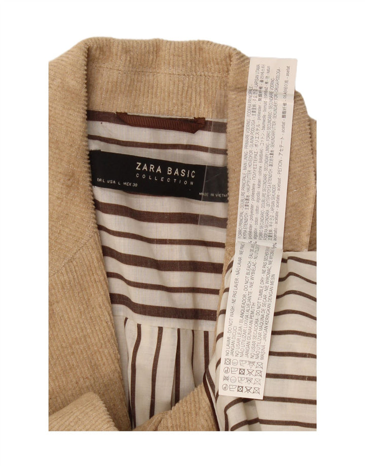 ZARA Womens Corduroy 1 Button Blazer Jacket UK 14 Large Beige Polyester Vintage Zara and Second-Hand Zara from Messina Hembry 