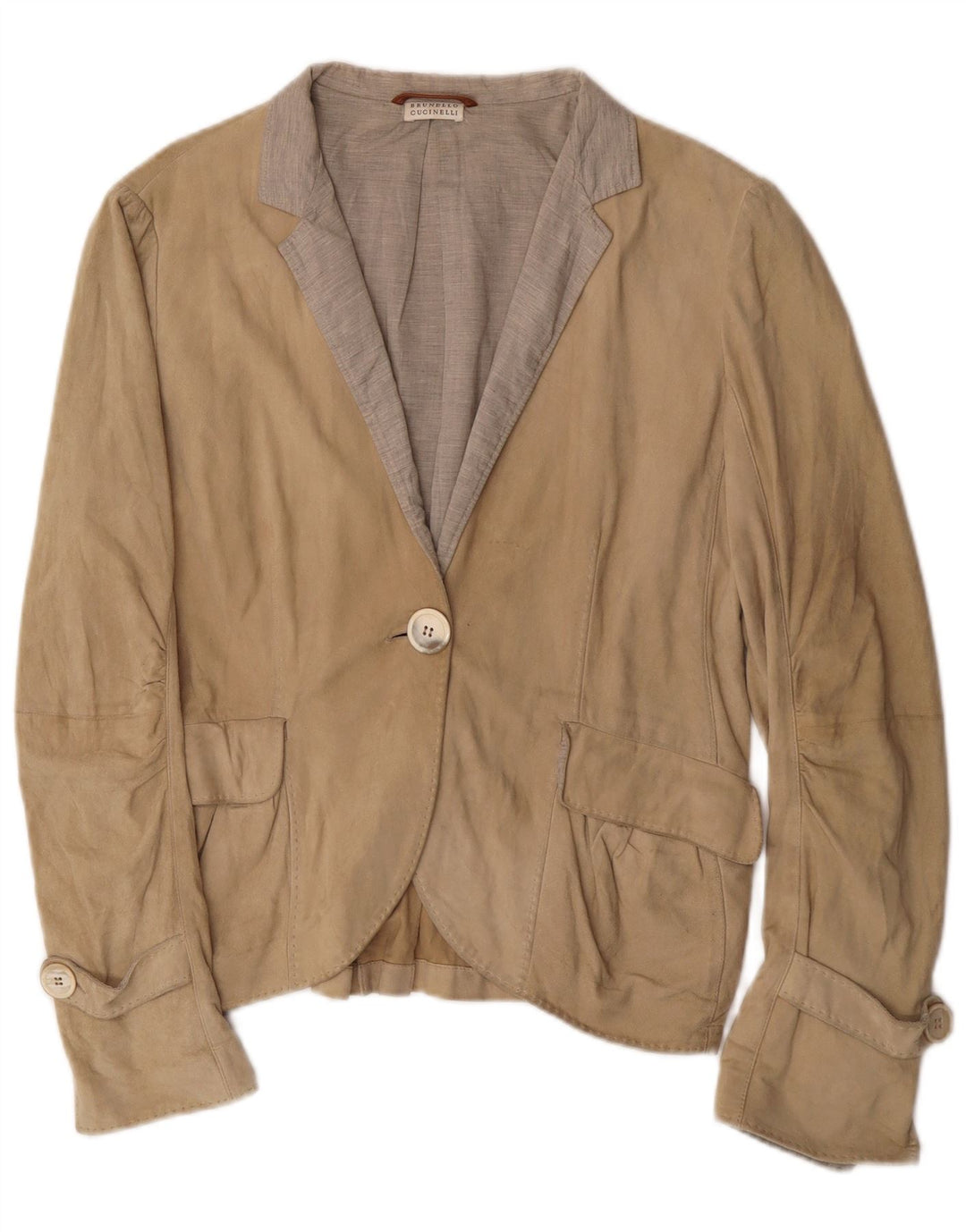 Женский пиджак на 1 пуговице Brunello Cucinelli UK 12 средний бежевый классический