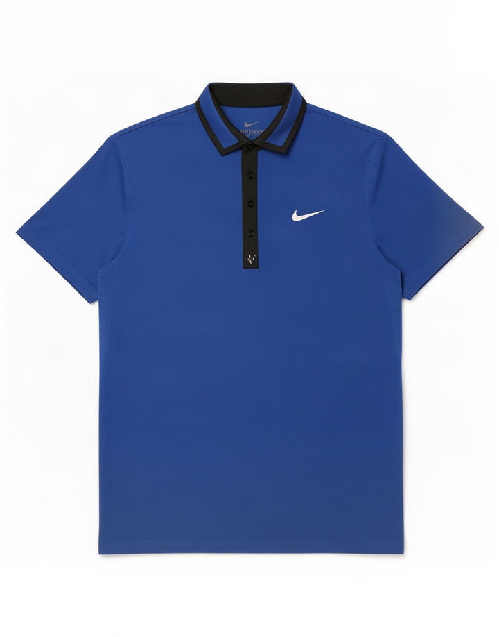 Мужская рубашка-поло Nike Dri Fit среднего синего цвета из полиэстера с цветными блоками