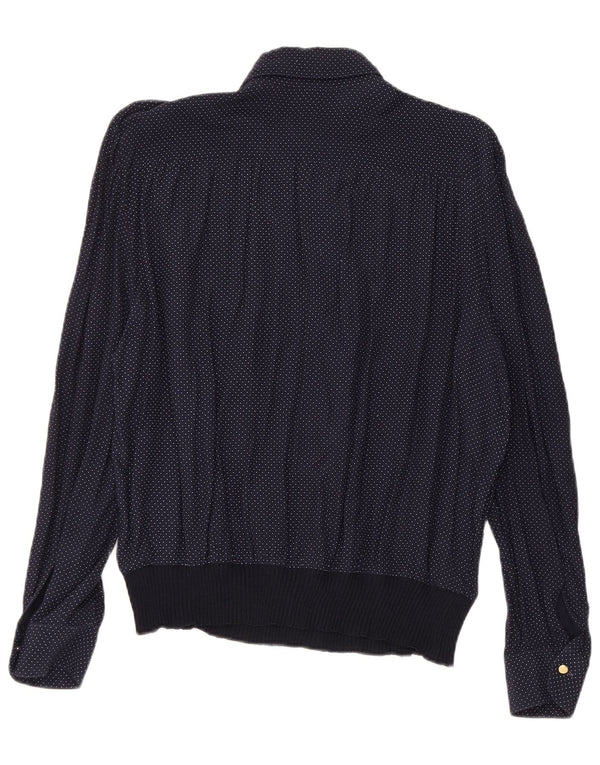 Женская блузка-рубашка VINTAGE UK 16, большая, темно-синяя, в крапинку, вискоза