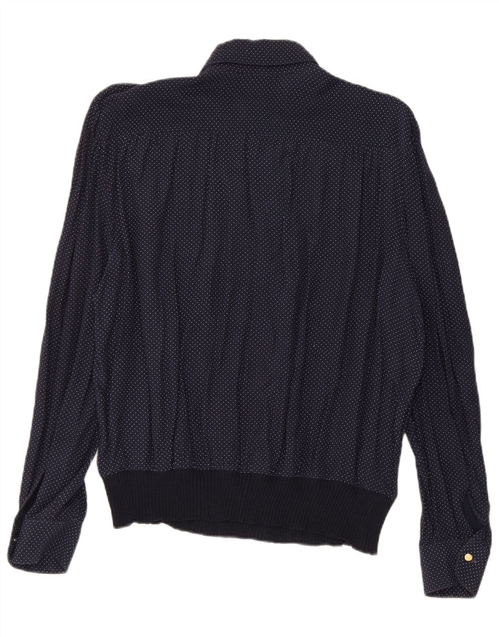 Женская блузка-рубашка VINTAGE UK 16, большая, темно-синяя, в крапинку, вискоза