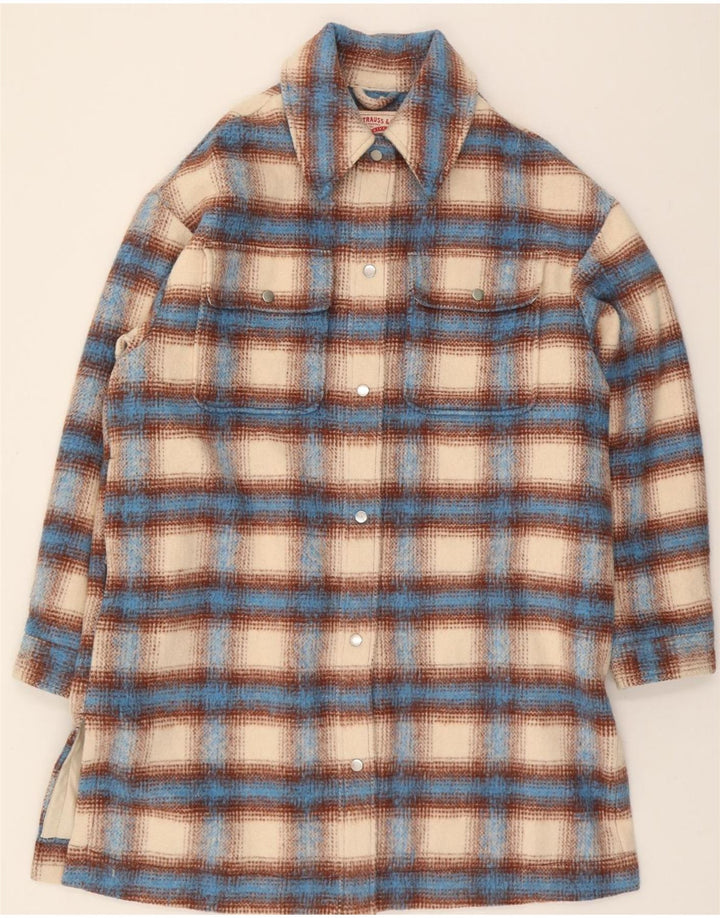 LEVI'S Womens Overcoat UK 16 Large Blue Check Polyester Vintage Levi's and Second-Hand Levi's from Messina Hembry 