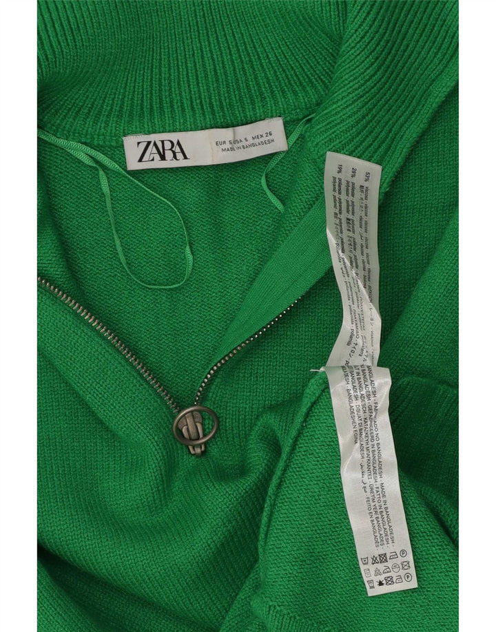 Женский свободный джемпер с воротником на молнии Zara UK 10, маленький зеленый полиэстер