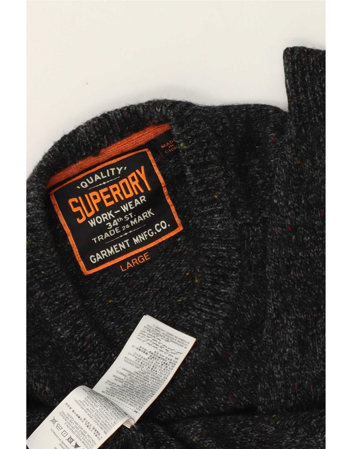 Мужской джемпер с круглым вырезом Superdry, большой серый шерстяной свитер в крапинку
