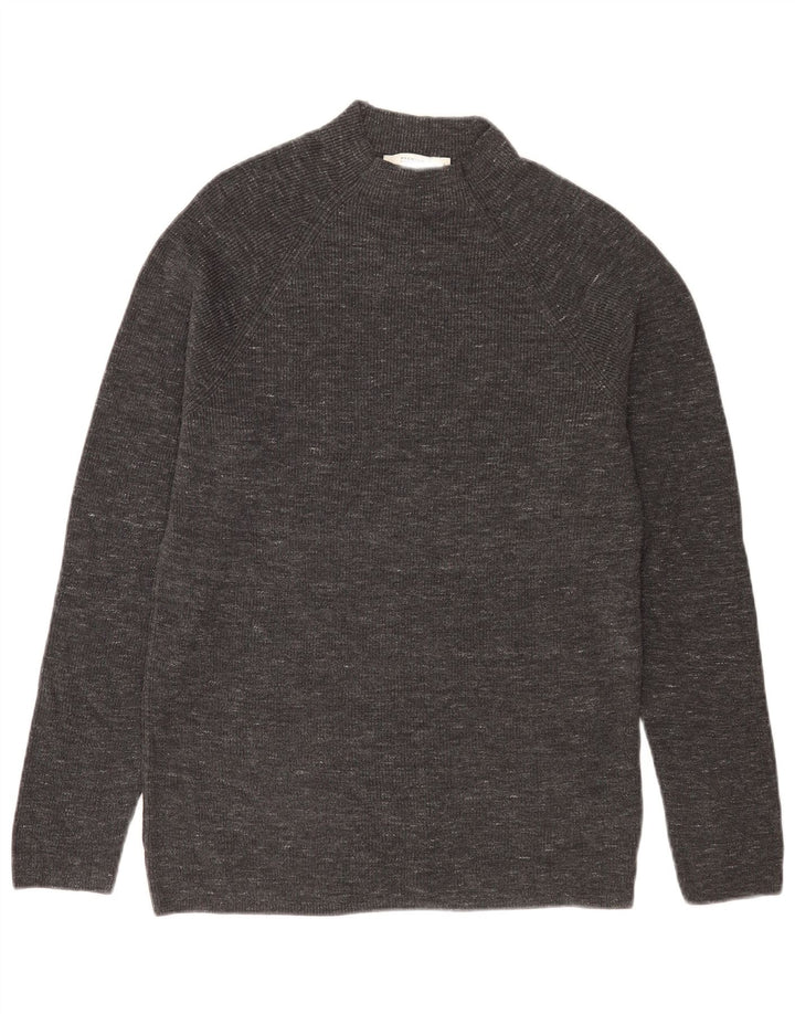 Мужской джемпер с высоким воротником Jack & Jones, большой серый хлопковый джемпер в крапинку