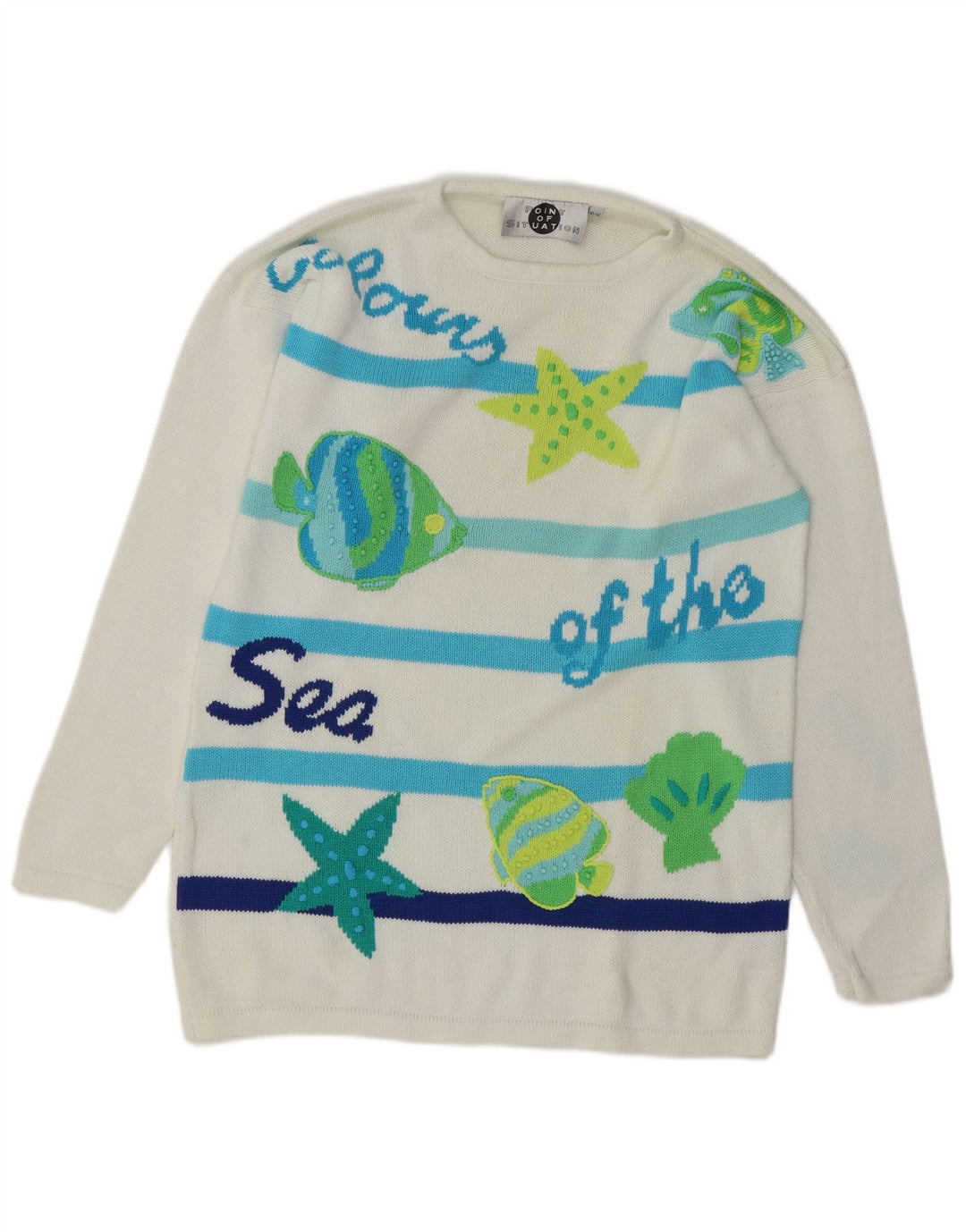 ВИНТАЖНЫЙ женский джемпер с круглым вырезом с рисунком EU 40, средний цвет в белую полоску