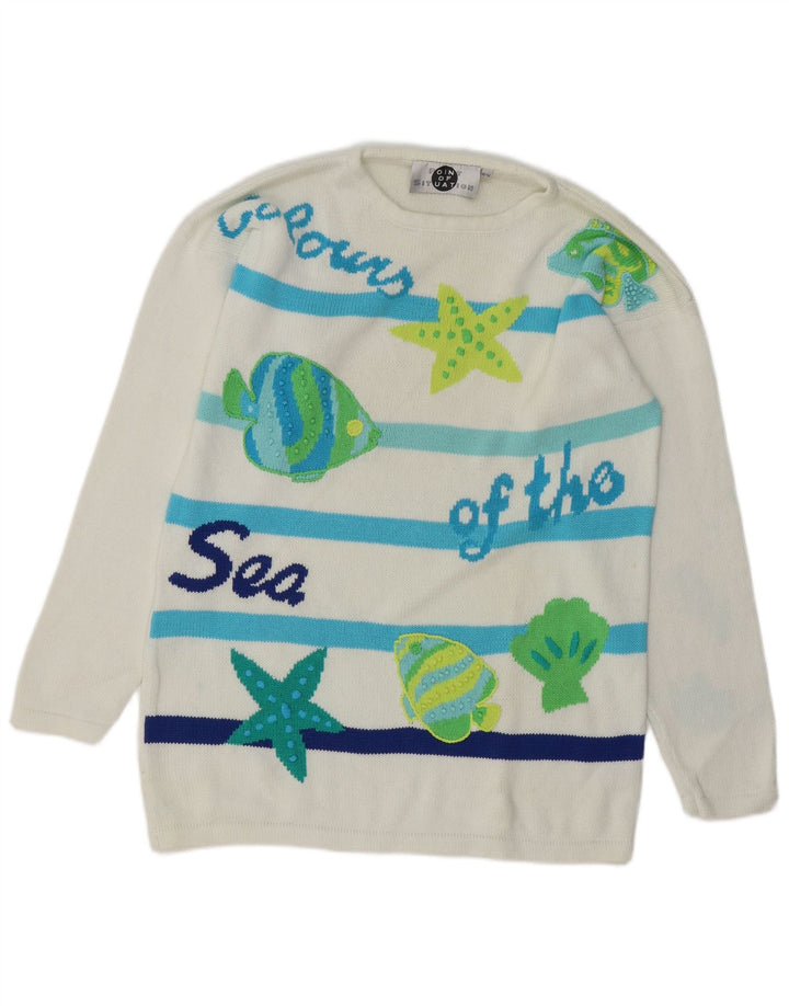 ВИНТАЖНЫЙ женский джемпер с круглым вырезом с рисунком EU 40, средний цвет в белую полоску